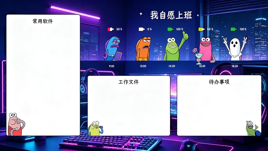 3k自愿上班壁纸｜分区桌面背景图片 - 搞怪卡通办公分区「哲风壁纸」