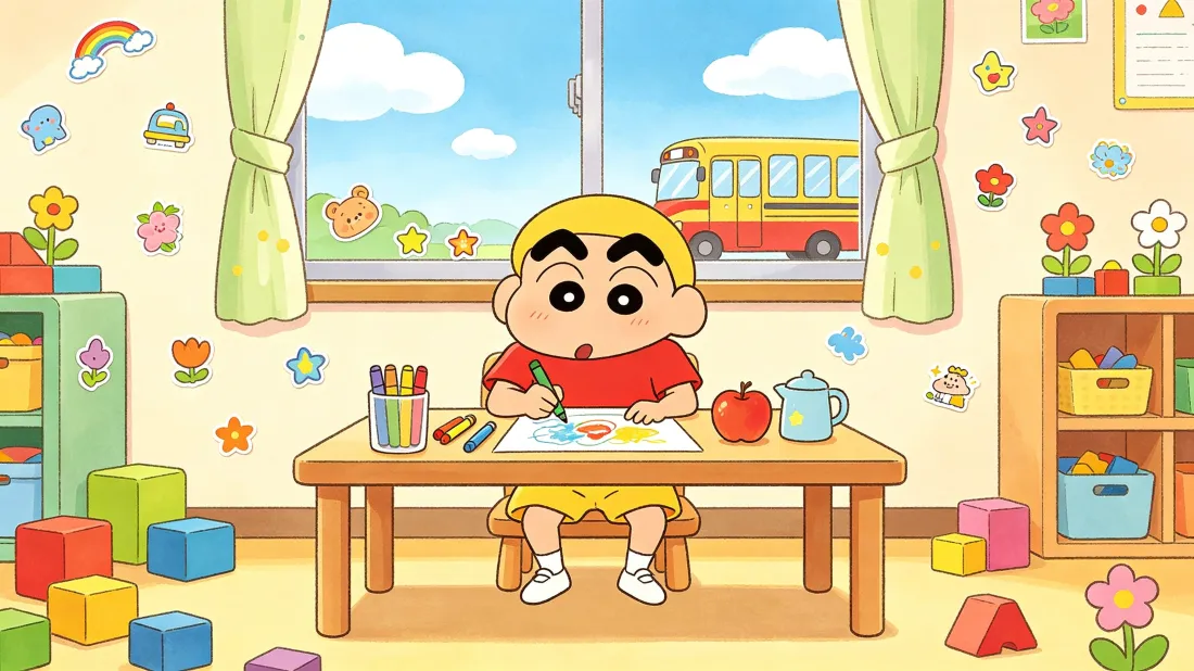 3k蜡笔小新壁纸｜幼儿园教室背景图片 - 可爱画画日常「哲风壁纸」