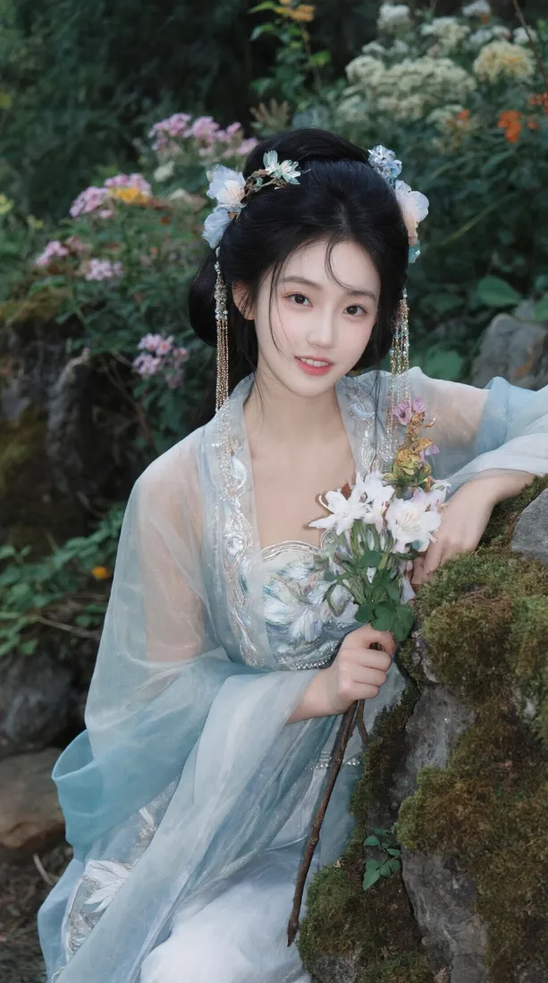 幼态脸汉服少女手机壁纸｜园林绿植背景图片 - ins风清新写真「哲风壁纸」