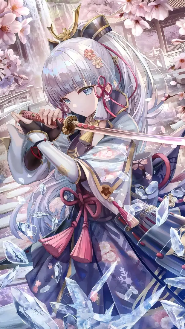 神里绫华手机壁纸｜樱花和服背景图片 - 原神二次元美少女「哲风壁纸」