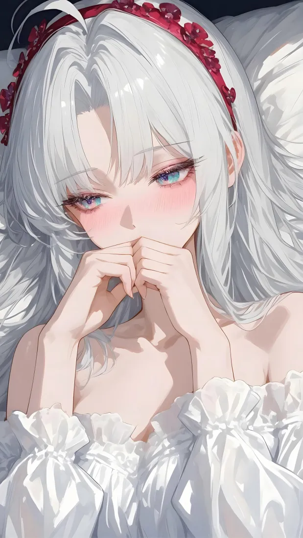 白发二次元美少女手机壁纸｜洛丽塔穿搭背景图片 - 软萌害羞「哲风壁纸」
