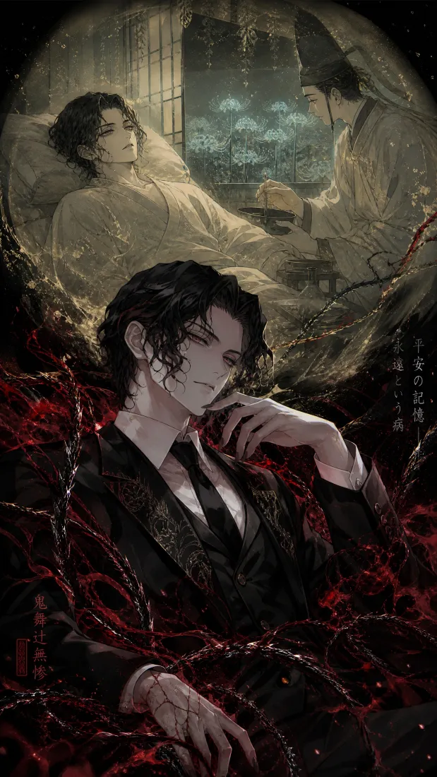 鬼版美男手机壁纸｜红黑玫瑰背景图片 - 冷郁二次元风「哲风壁纸」