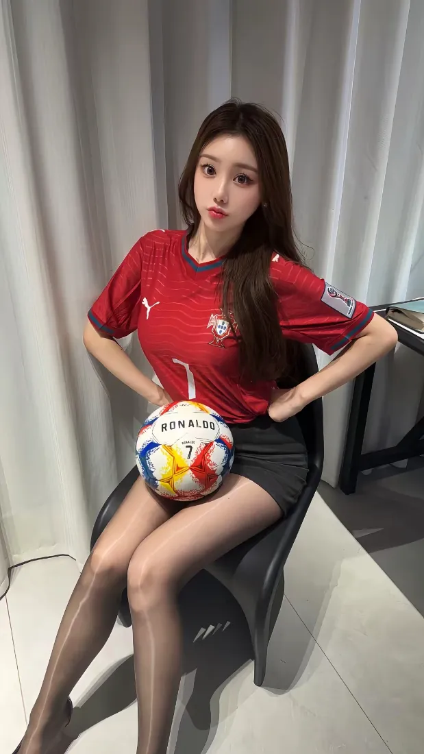 足球宝贝手机壁纸｜红色球衣美女背景图片 - 运动风性感写真「哲风壁纸」
