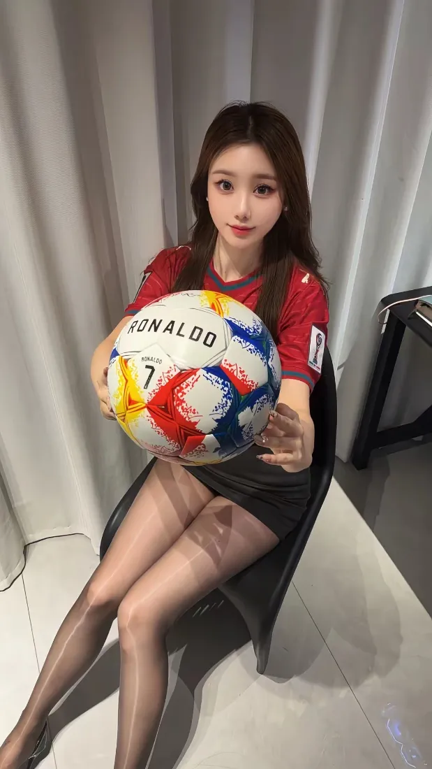 足球宝贝手机壁纸｜抱C罗7号足球背景图片 - 红球衣美女「哲风壁纸」