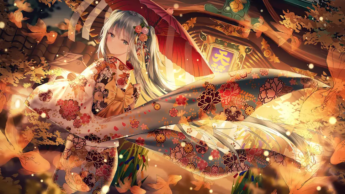 8k初音未来壁纸｜锦鲤枫叶背景图片 - 暖光古风二次元「哲风壁纸」