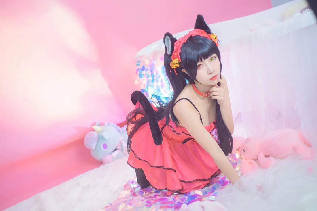 6k时崎狂三cos壁纸｜粉色睡衣背景图片 - 猫耳少女二佐Nisa「哲风壁纸」