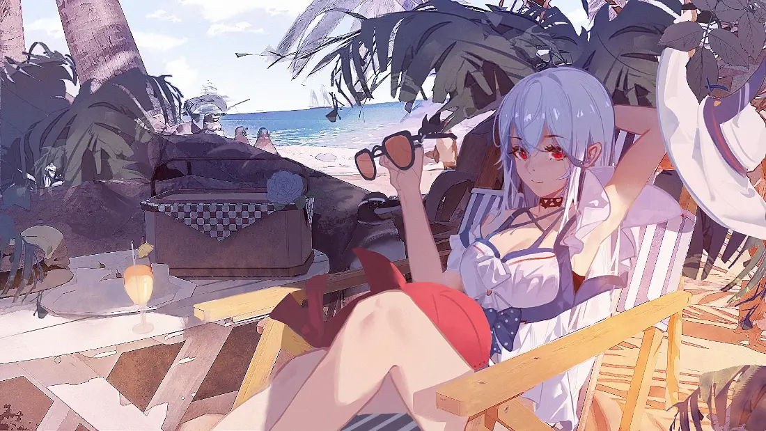 2k明日方舟斯卡蒂壁纸｜夏日海滩背景图片 - 二次元插画「哲风壁纸」
