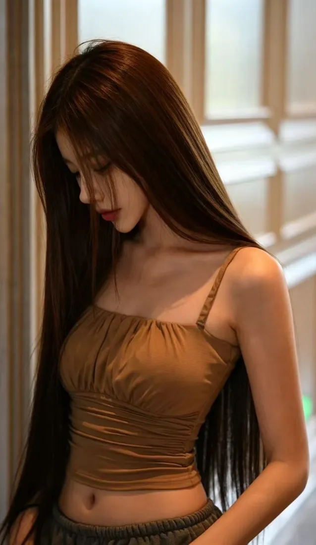 长发美女手机壁纸｜暖光室内背景图片 - 性感氛围感写真「哲风壁纸」