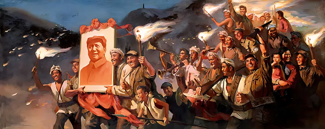 4k毛主席壁纸｜工农群众庆祝背景图片 - 红色经典油画「哲风壁纸」