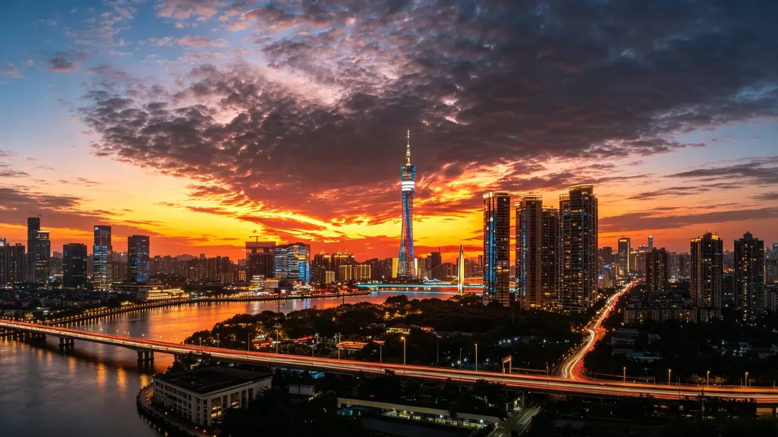 3k广州塔壁纸｜城市黄昏背景图片 - 珠江晚霞天际线「哲风壁纸」
