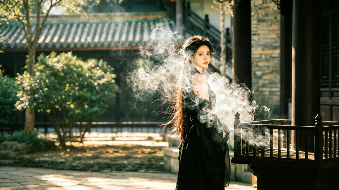 3k古风汉服美女壁纸｜庭院光影背景图片 - 氛围感写真「哲风壁纸」