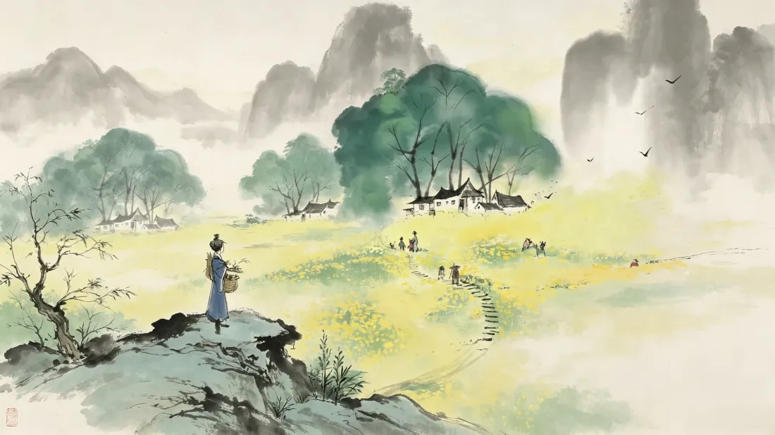 3k水墨山水壁纸｜青山田野背景图片 - 古风踏青「哲风壁纸」