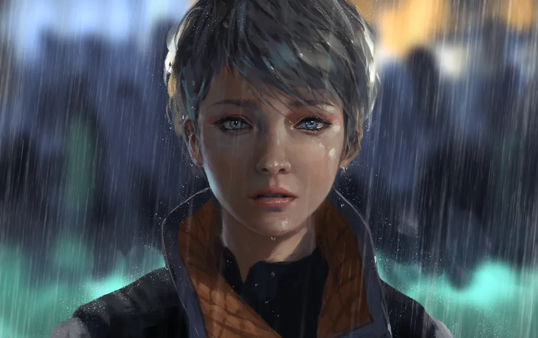 6k鬼刀小绿壁纸｜雨天人物特写背景图片 - WLOP插画「哲风壁纸」