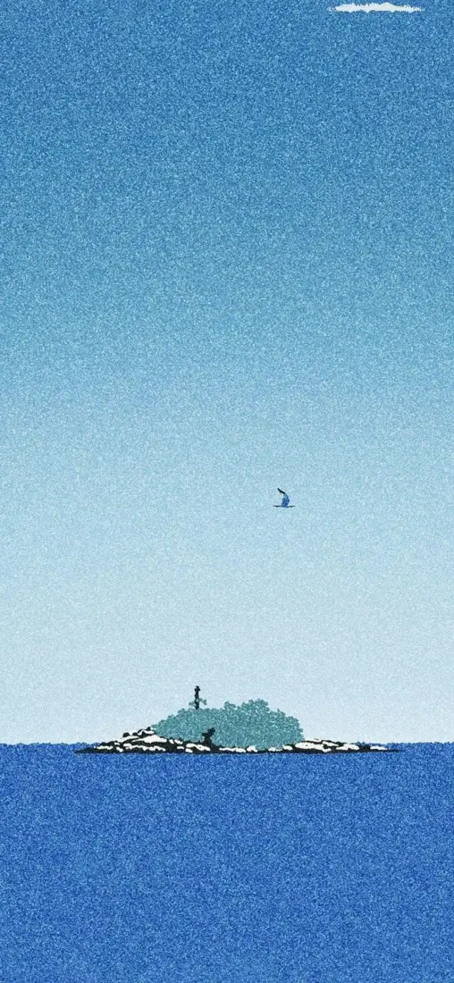 卡通海景手机壁纸｜湛蓝海水背景图片 - 孤岛晴空「哲风壁纸」