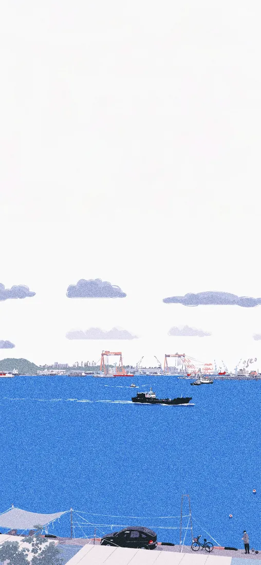 卡通海景手机壁纸｜蓝色海水背景图片 - 小船海岸风光「哲风壁纸」