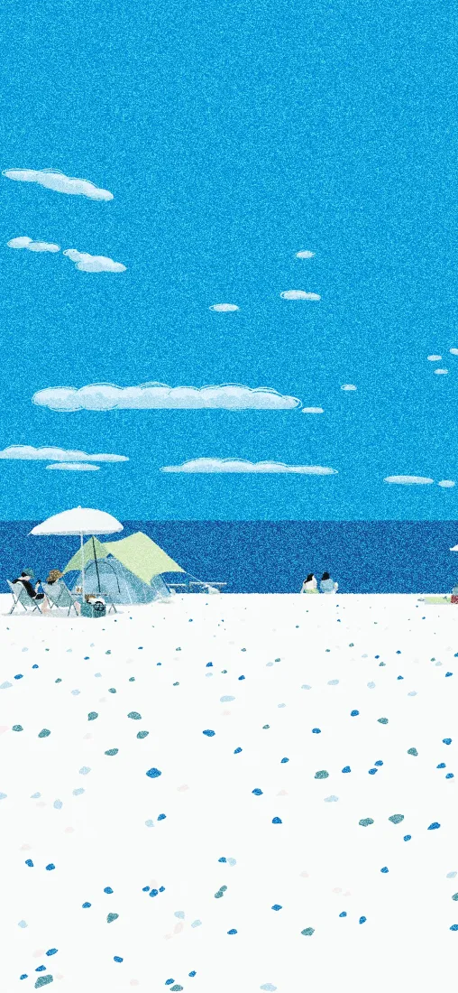 海边沙滩手机壁纸｜蓝天海水背景图片 - 夏日清新扁平化插画「哲风壁纸」