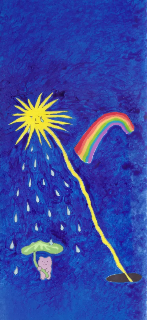 阳光彩虹手绘手机壁纸｜雨天闪电背景图片 - 童趣治愈插画「哲风壁纸」