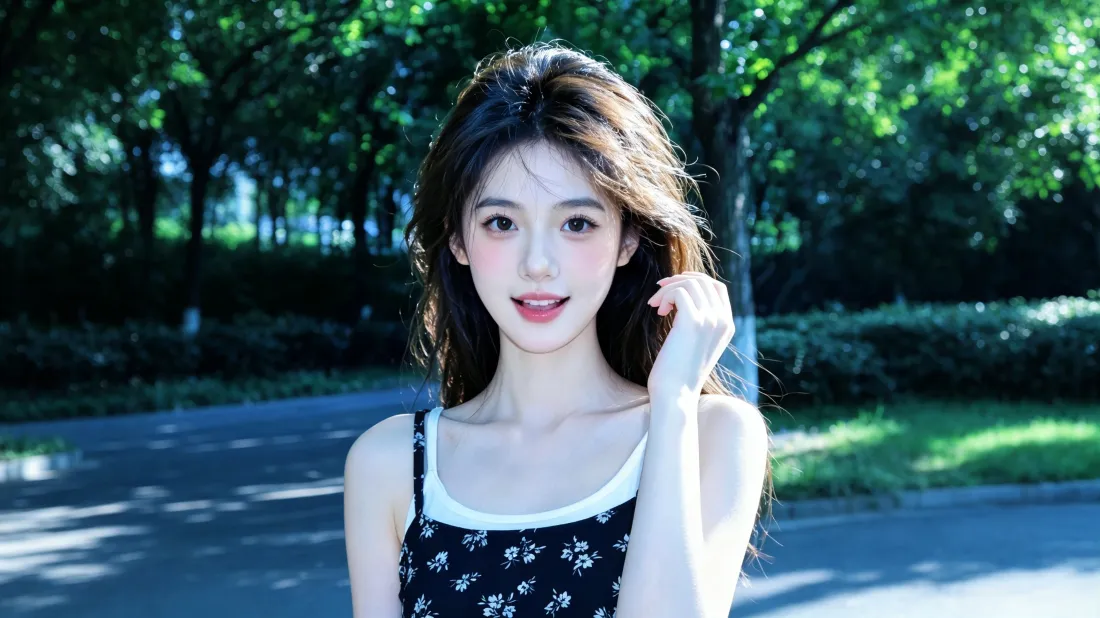 3k甜美少女壁纸｜户外林荫背景图片 - 清新温柔写真「哲风壁纸」