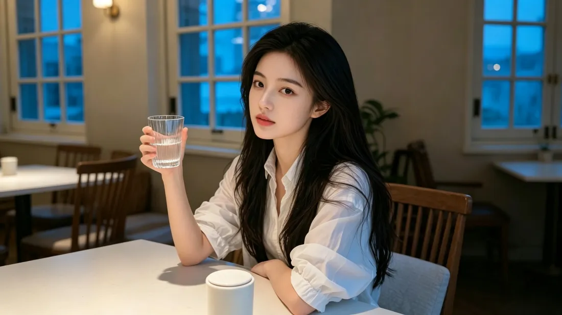 3k高颜值长发美女壁纸｜夜晚餐厅背景图片 - 温柔氛围感「哲风壁纸」