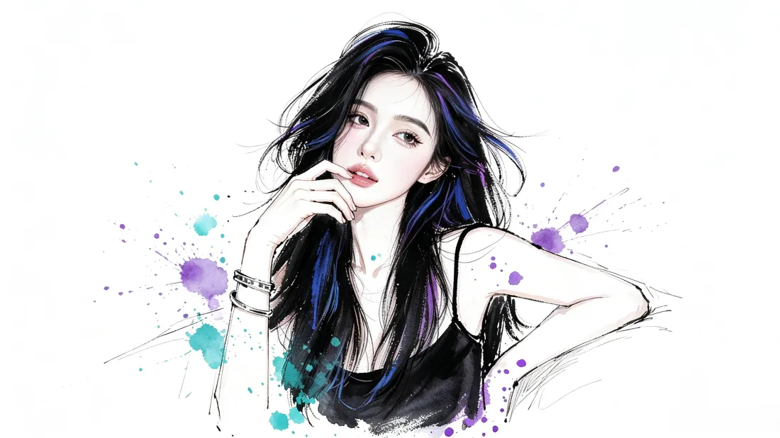 3k手绘气质美女壁纸｜水彩泼墨背景图片 - 好看插画「哲风壁纸」
