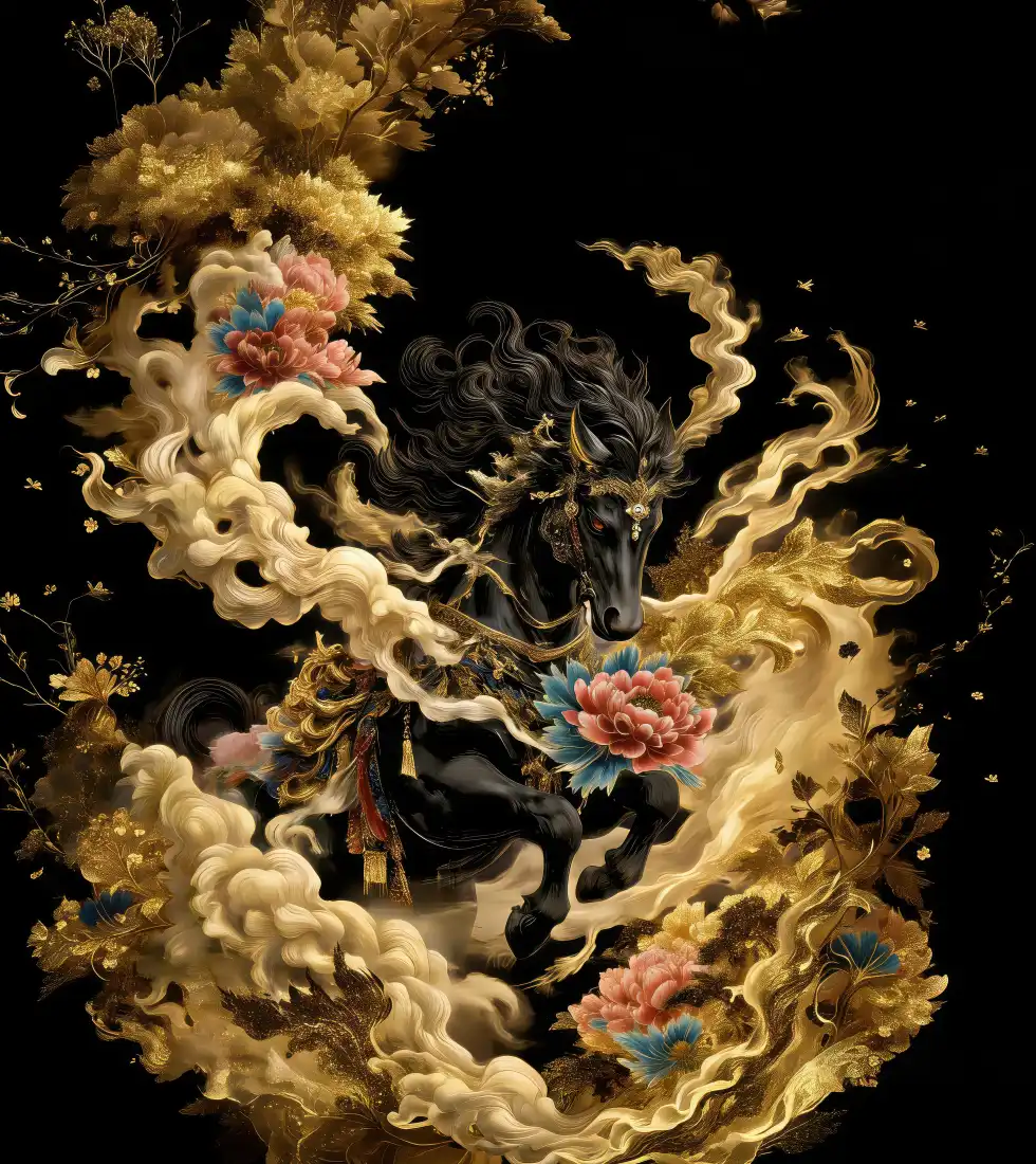 国风神兽手机壁纸｜祥云牡丹鎏金背景图片 - 创意国风插画「哲风壁纸」