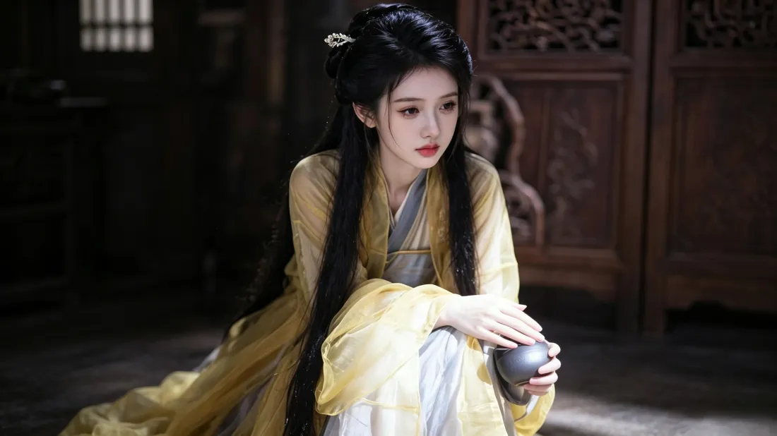 3k鞠婧祎壁纸｜古风古装背景图片 - 黄色襦裙温婉造型「哲风壁纸」
