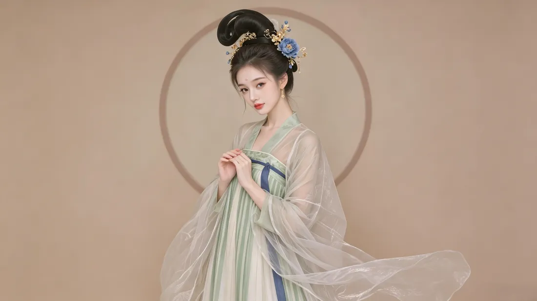 3k古风汉服美女壁纸｜浅棕纯色背景图片 - 温婉国风写真「哲风壁纸」