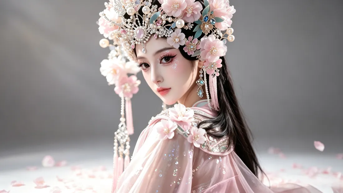 3k簪花古风美女壁纸｜粉色古装背景图片 - 氛围感人像「哲风壁纸」