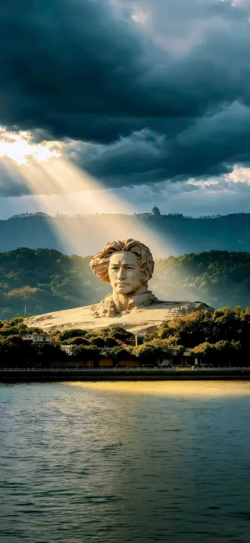 橘子洲毛主席雕塑手机壁纸｜湘江风光背景图片 - 云隙光景观「哲风壁纸」