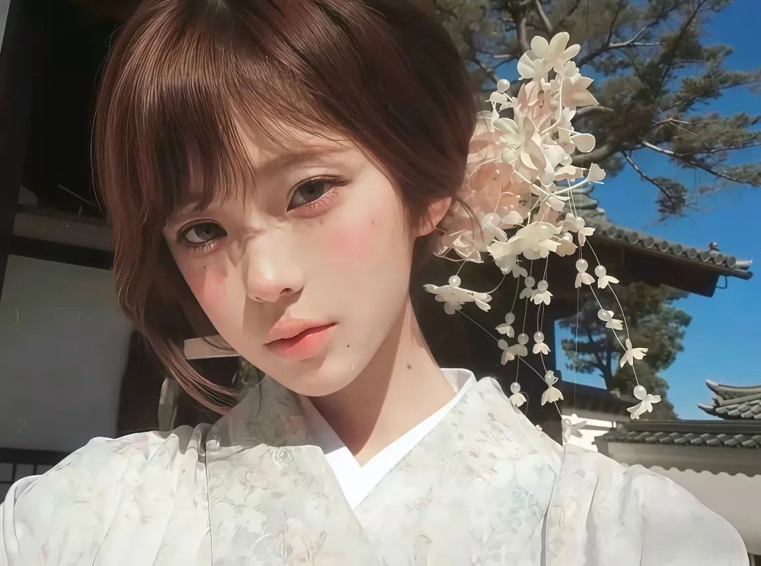 3k和服少女壁纸｜古风庭院蓝天背景图片 - 清新人像「哲风壁纸」