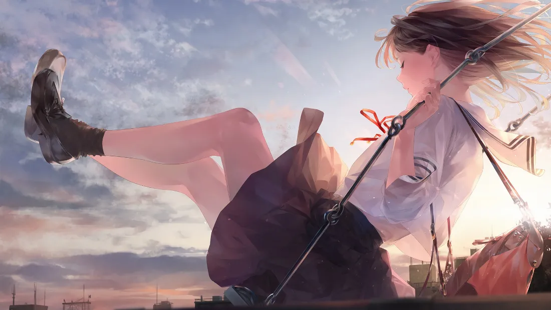 2kJK少女壁纸｜黄昏天空背景图片 - 二次元插画「哲风壁纸」