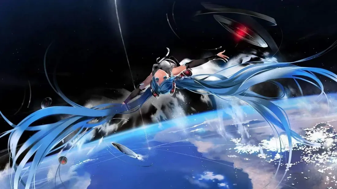 2k初音未来壁纸｜宇宙地球背景图片 - 蓝发动漫少女「哲风壁纸」