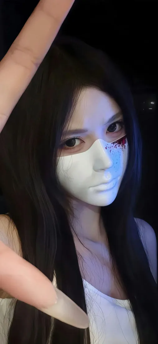 半脸面具美女手机壁纸｜深色背景图片 - 冷调氛围感人像「哲风壁纸」