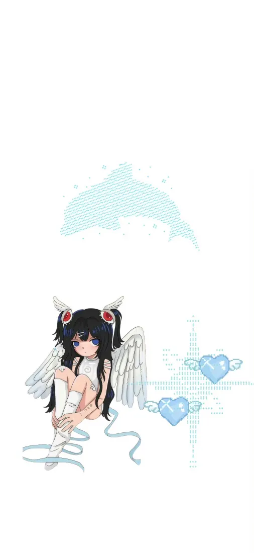 双马尾白翼少女手机壁纸｜白色清新背景图片 - 二次元插画「哲风壁纸」