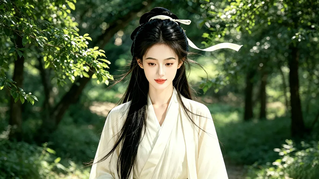 3k古风白衣美女壁纸｜林间清新背景图片 - 清冷氛围感写真「哲风壁纸」