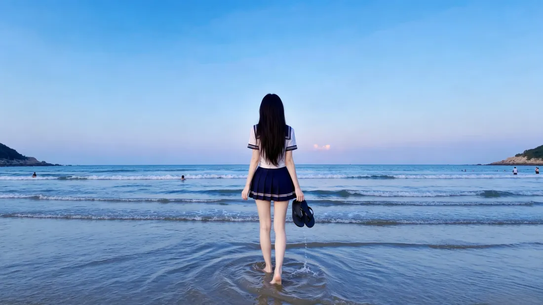 3k海边少女壁纸｜蔚蓝海岸背景图片 - 清新治愈氛围感少女「哲风壁纸」