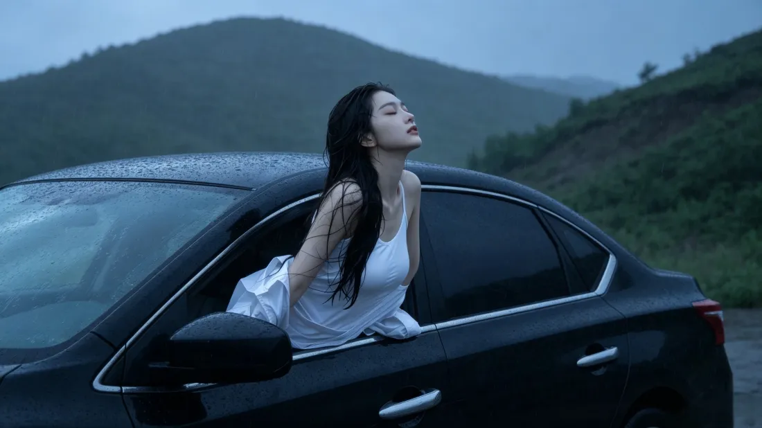 3k白裙美女壁纸｜山间轿车背景图片 - 清冷氛围感写真「哲风壁纸」