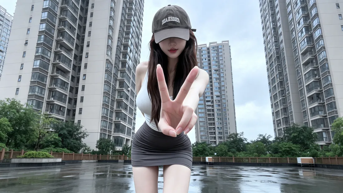 3k鸭舌帽美女壁纸｜城市小区背景图片 - 时尚休闲穿搭「哲风壁纸」