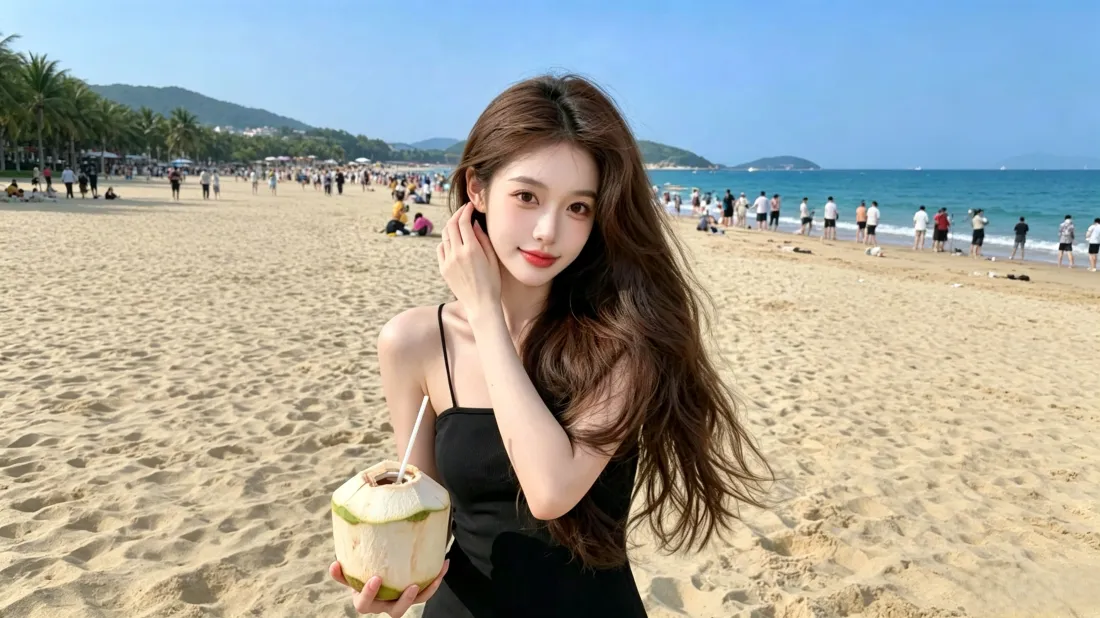 3k沙滩长发美女壁纸｜海边度假背景图片 - 清爽治愈夏日「哲风壁纸」