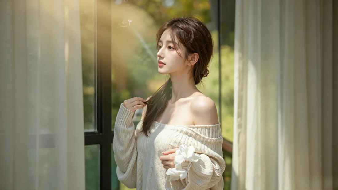 3k温柔美女壁纸｜窗边暖光背景图片 - 居家氛围感写真「哲风壁纸」