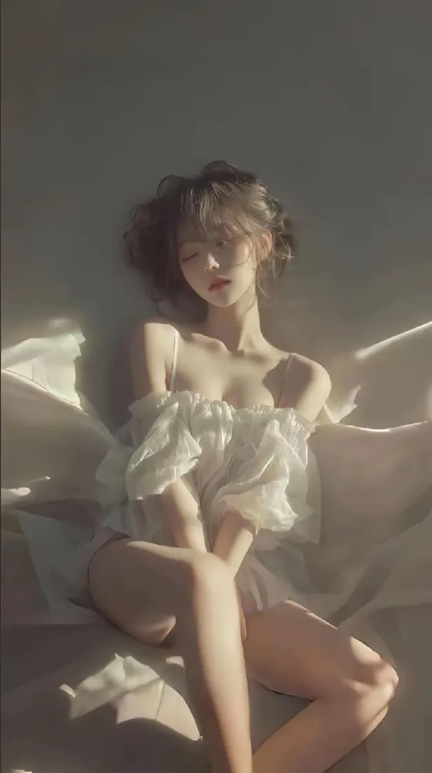 慵懒美女手机壁纸｜暖光居家背景图片 - 魅力迷人氛围感写真「哲风壁纸」