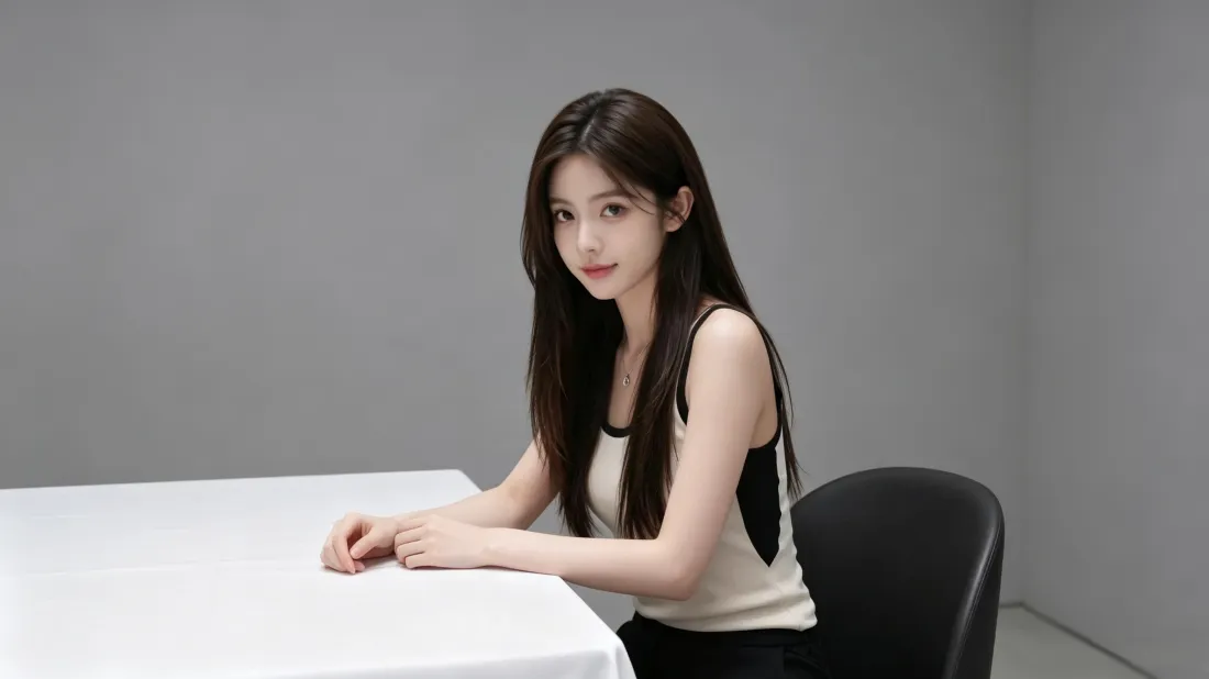 3k黑长直美女壁纸｜简约灰色背景图片 - 氛围感写真「哲风壁纸」