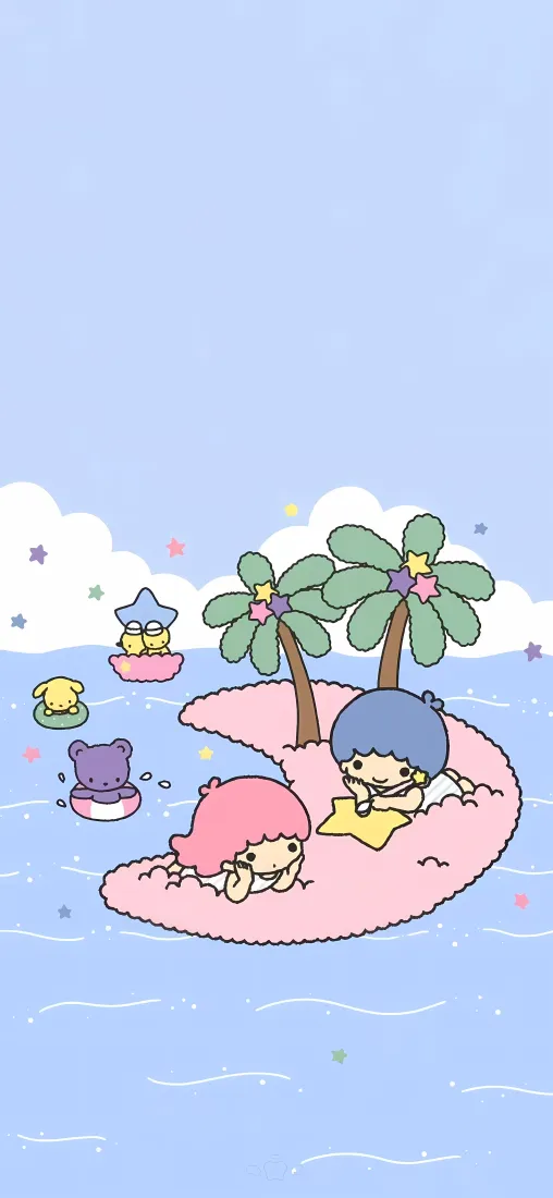 双子星手机壁纸｜夏日海边沙滩背景图片 - 治愈可爱卡通插画「哲风壁纸」