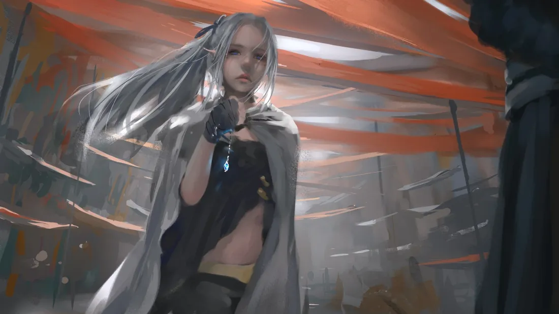2k海琴烟壁纸｜银发披风少女背景图片 - WLOP鬼刀插画「哲风壁纸」