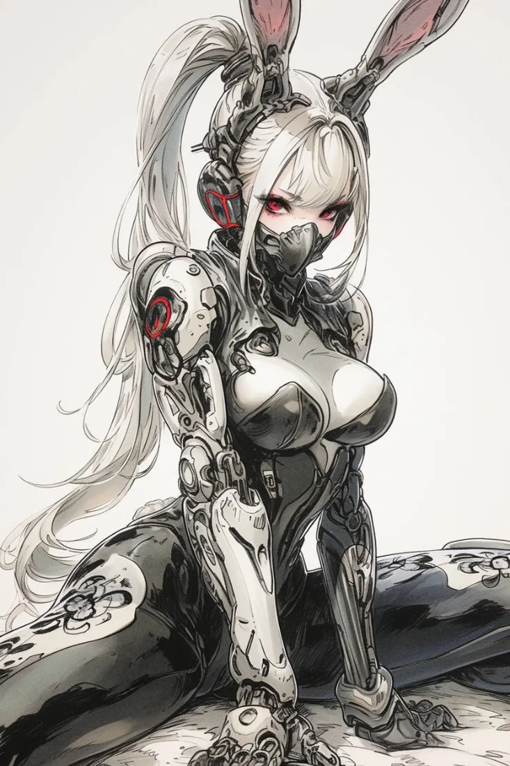 赛博朋克兔耳少女手机壁纸｜机甲科幻背景图片 - 二次元插画「哲风壁纸」
