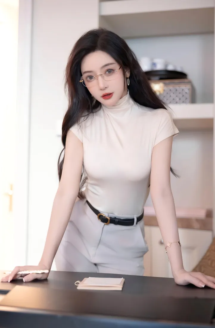 气质美女手机壁纸｜办公室场景背景图片 - 时尚写真模特「哲风壁纸」
