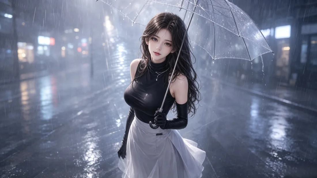 3k二次元美女壁纸｜雨夜街道背景图片 - 清冷氛围感少女「哲风壁纸」