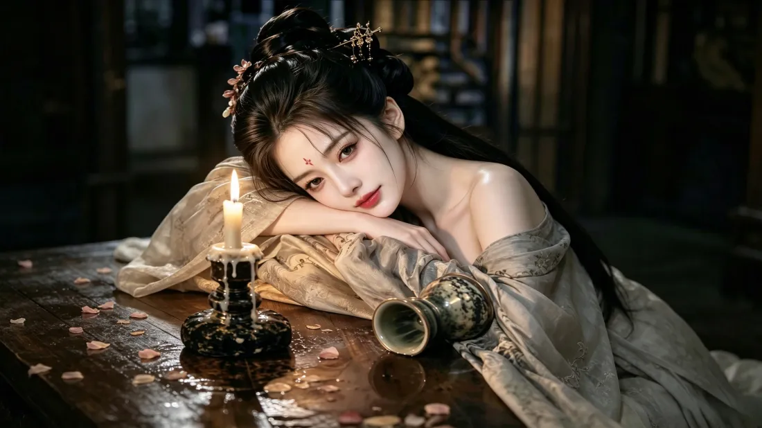 3k鞠婧祎古风壁纸｜烛火暖光氛围感背景图片 - 古装写真「哲风壁纸」