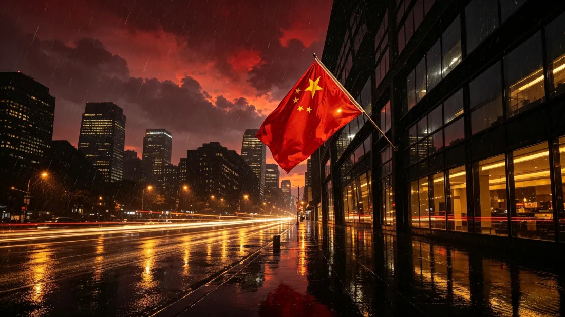 3k五星红旗壁纸｜城市雨夜背景图片 - 火烧云街景光轨「哲风壁纸」