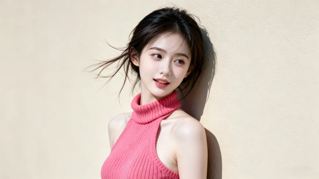 3k气质美女壁纸｜浅米色背景图片 - 甜美时尚人像「哲风壁纸」